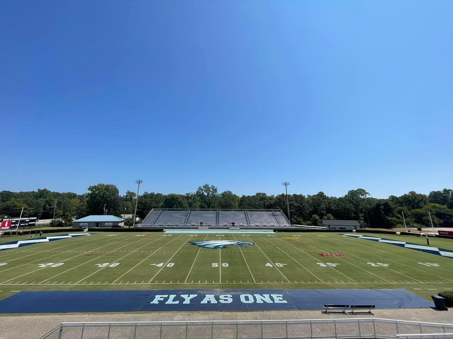 Calera High School Panthers stadium aerial view at night