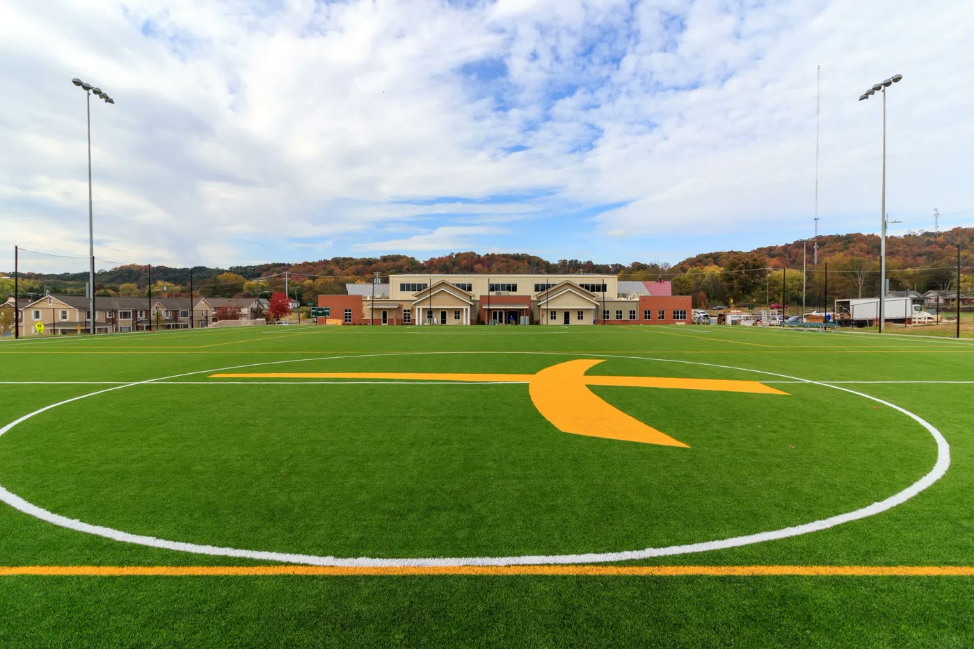 Haslam-Sansom Ministry Complex turf field and building